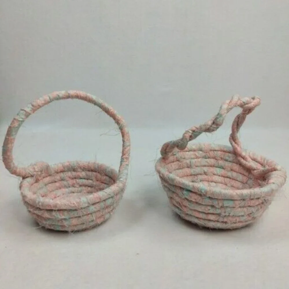 Lot Of 6 Vintage Handmade Fabric Rope Baskets Quilt Remnant Patterns‎ BOJO - Picture 14 of 16